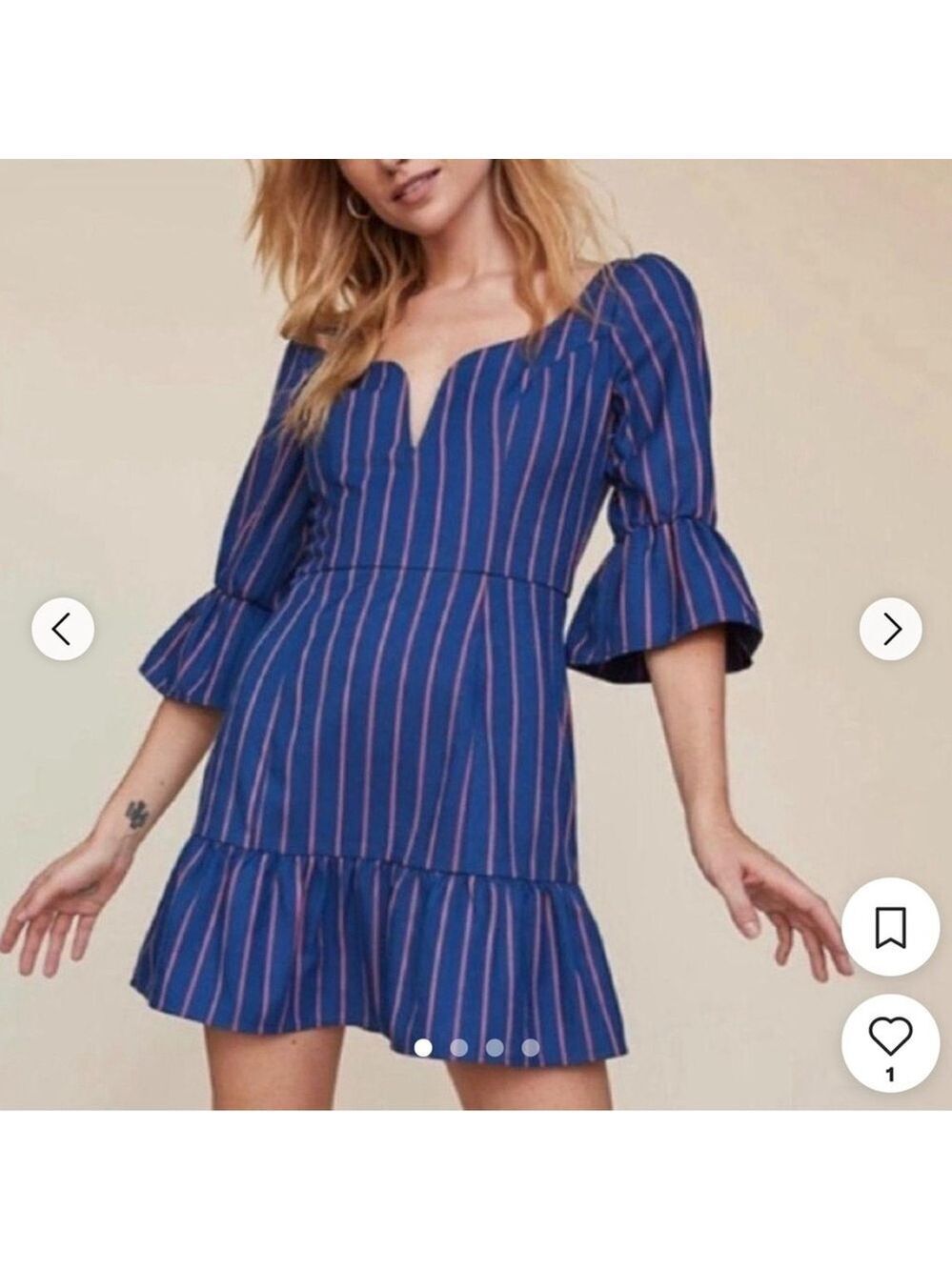 LPA Revolve Navy coral stripe bell sleeve Dress mini dress XS